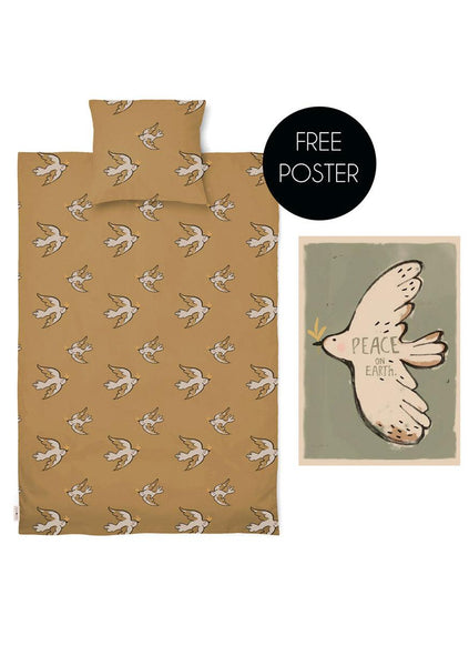 ORGANIC COTTON DUVET COVER/bird+free poster