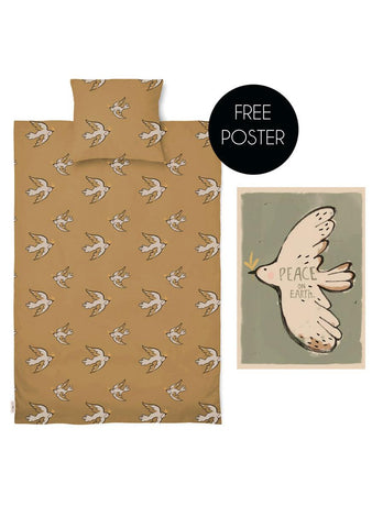 ORGANIC COTTON DUVET COVER/bird+free poster - studioloco