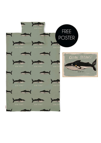 ORGANIC COTTON DUVET COVER/whale+free poster - studioloco
