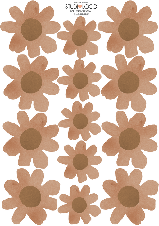 4 SHEETS OF WALLSTICKERS DAISIES RUST - studioloco