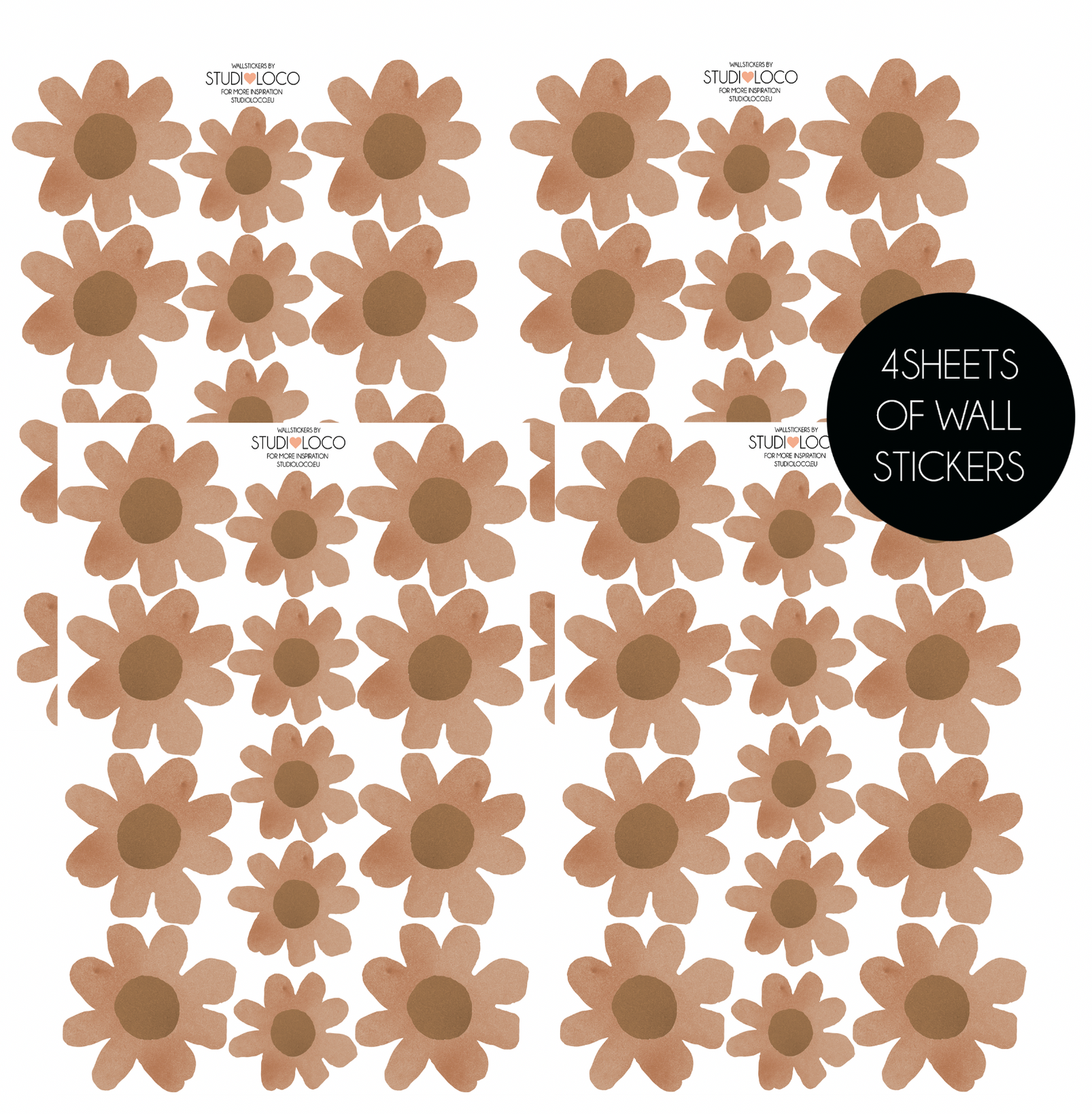 4 SHEETS OF WALLSTICKERS DAISIES RUST — studioloco
