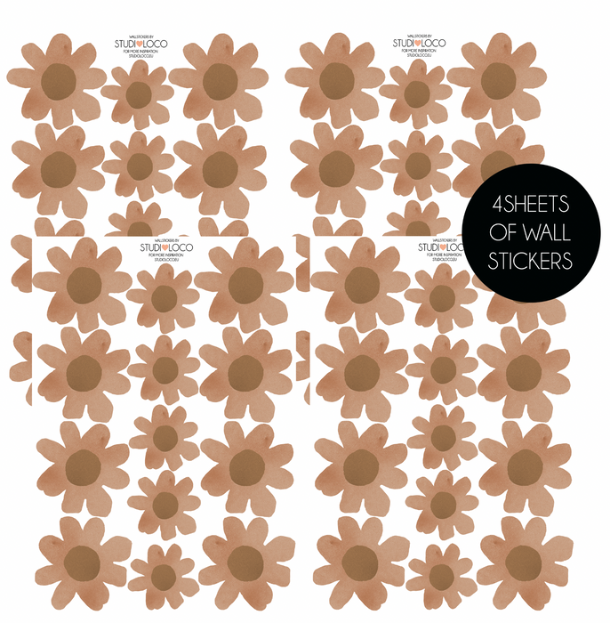 4 SHEETS OF WALLSTICKERS DAISIES RUST - studioloco